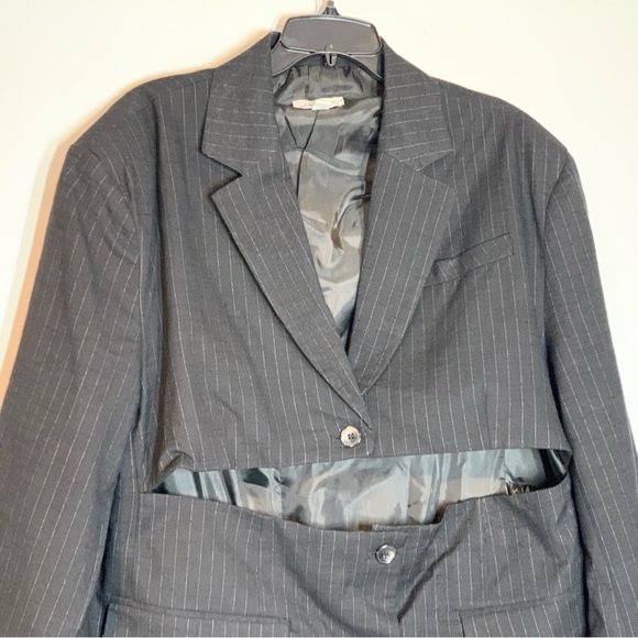 Topshop Deconstructed Pinstripe Blazer in Black - Picture 7 of 12
